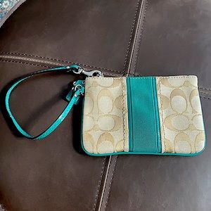 Coach Teal and Cream Signature Print wristlet